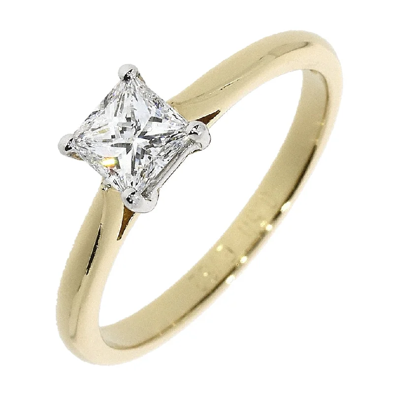 18ct Yellow gold and platinum solitaire princess cut 4-claw diamond ring