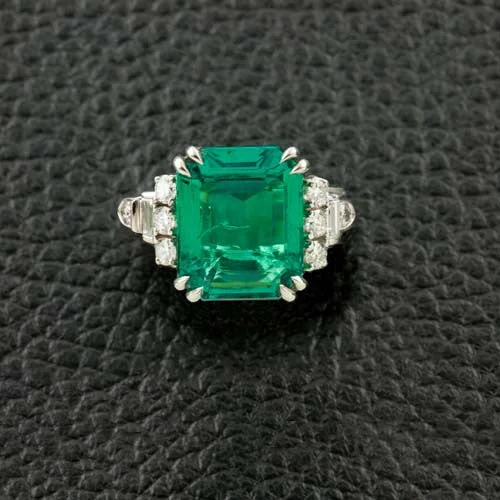 Signed J.E. Caldwell Estate Emerald & Diamond Ring