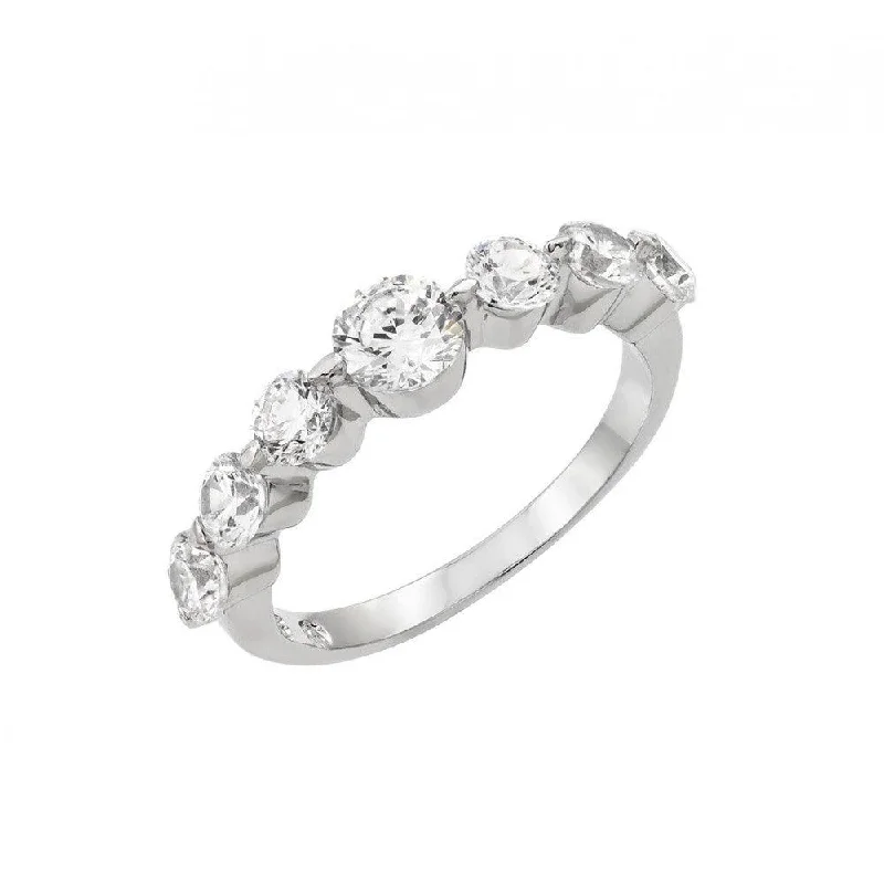 Silver 925 Rhodium Plated Clear Round 7 Stone Set CZ Row Ring - BGR00898