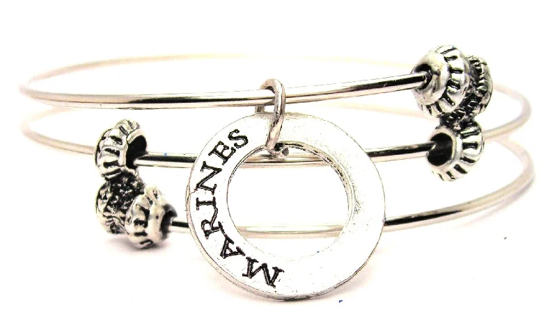 Marines Affirmation Ring Triple Style Expandable Bangle Bracelet