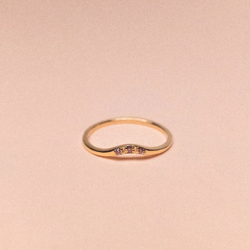 Mini Curve Diamond Ring, Solid 14k Gold