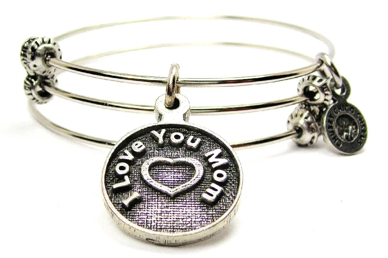 I Love You Mom Circle Triple Style Expandable Bangle Bracelet