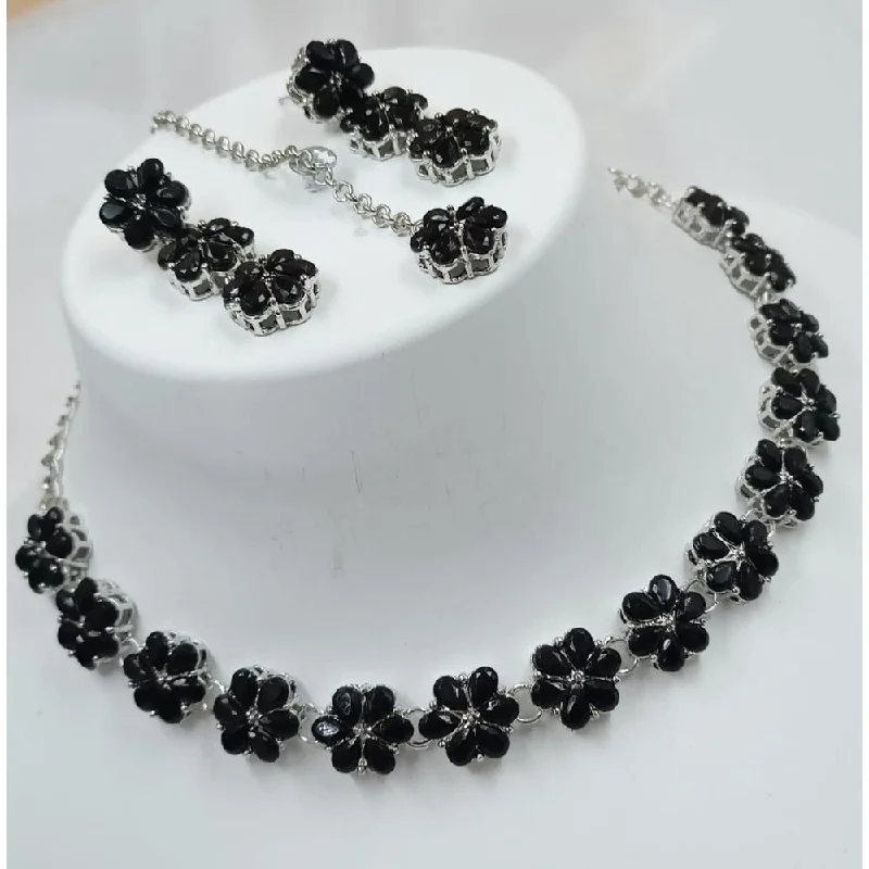 Akruti Collection Silver Plated Crystal Stone Necklace Set