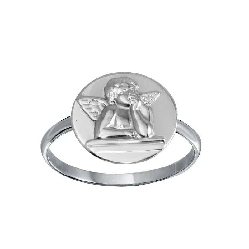 High Polished 925 Sterling Silver Disc Angel Design Ring - SOR00030