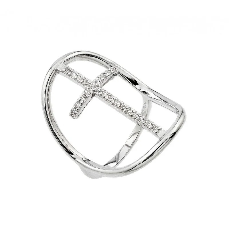 Silver 925 Rhodium Plated Cross Ring - BGR00924