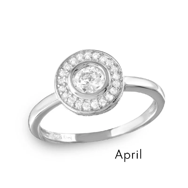 April Sterling Silver 925 Rhodium Plated CZ Center Birthstone Halo Ring - BGR01082APR