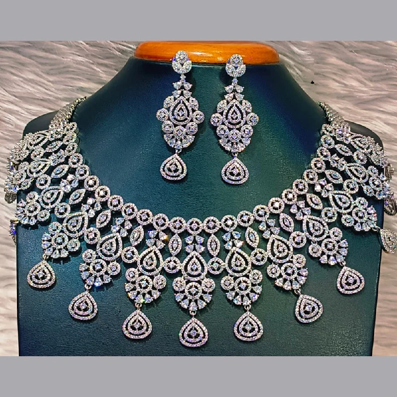 Jain Jewellers Silver Plated AD Necklace Set