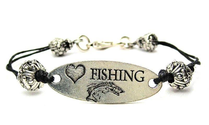 Love Fishing Black Cord Connector Bracelet