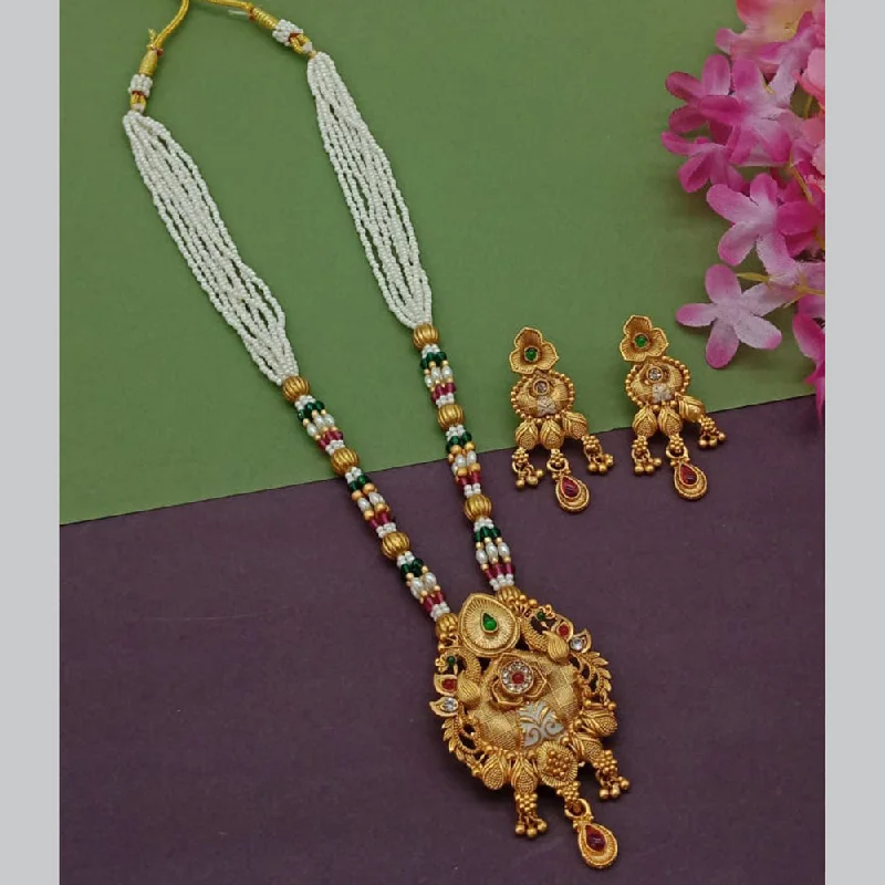 Sai Fashion Gold Plated Pota Stone Pearl Long Necklace Set