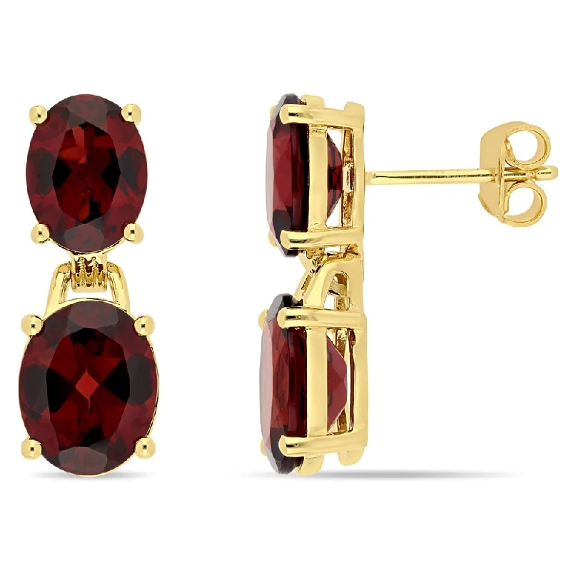 Miadora Yellow Plated Sterling Silver 10 1/5ct TGW Garnet Dangle Earrings