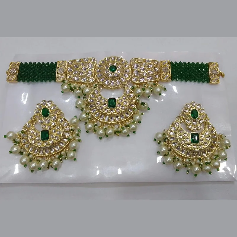 Midas Touch Gold Plated Kundan Stone And Pearl Choker Necklace Set