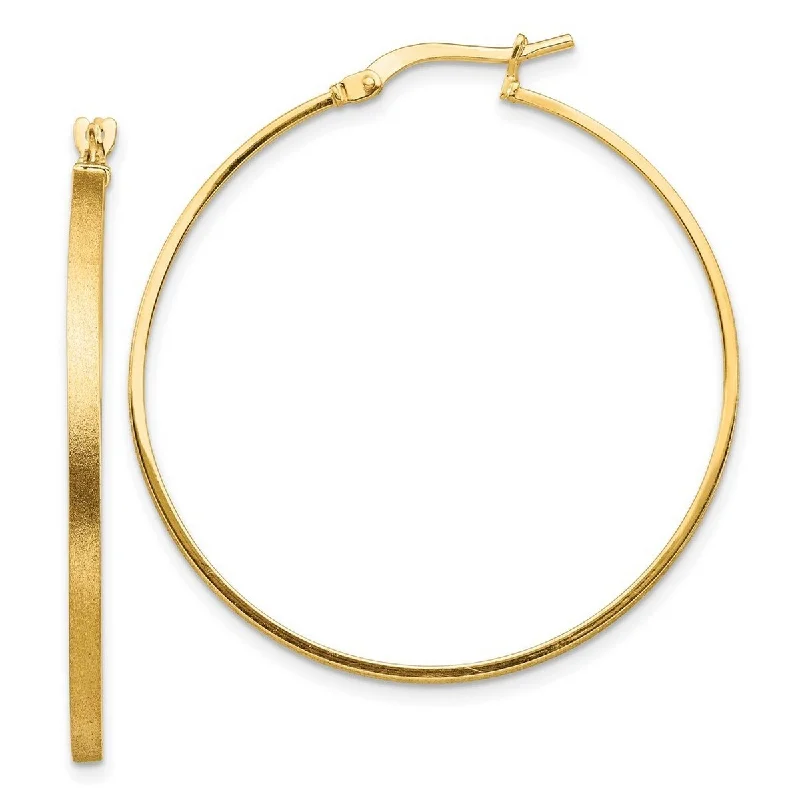 Curata 14k Yellow Gold Brushed and Polished 2mm Hoop Earrings