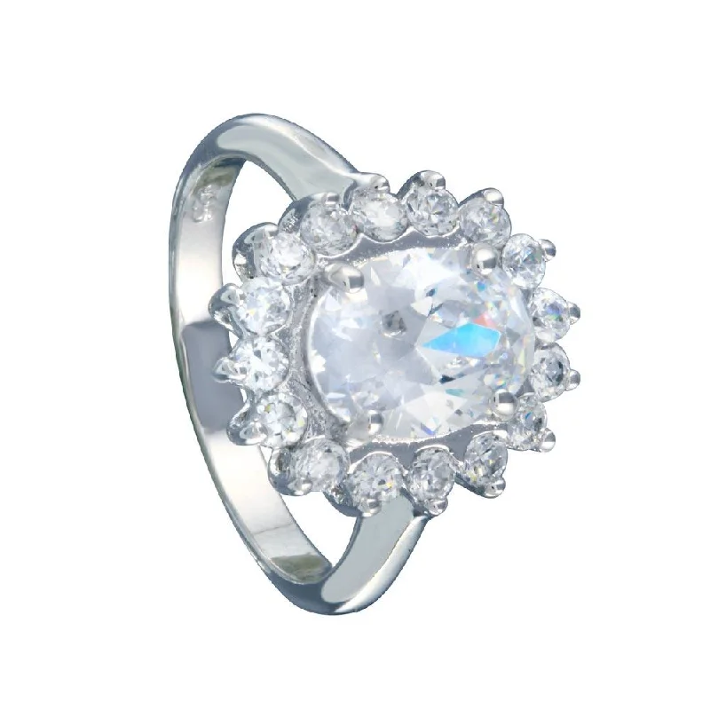 Silver 925 Rhodium Plated Clear CZ Flower Bridal Ring - BGR00046