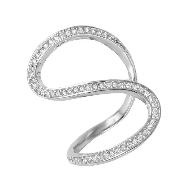 Silver 925 Rhodium Plated S-Shaped CZ Ring - GMR00048