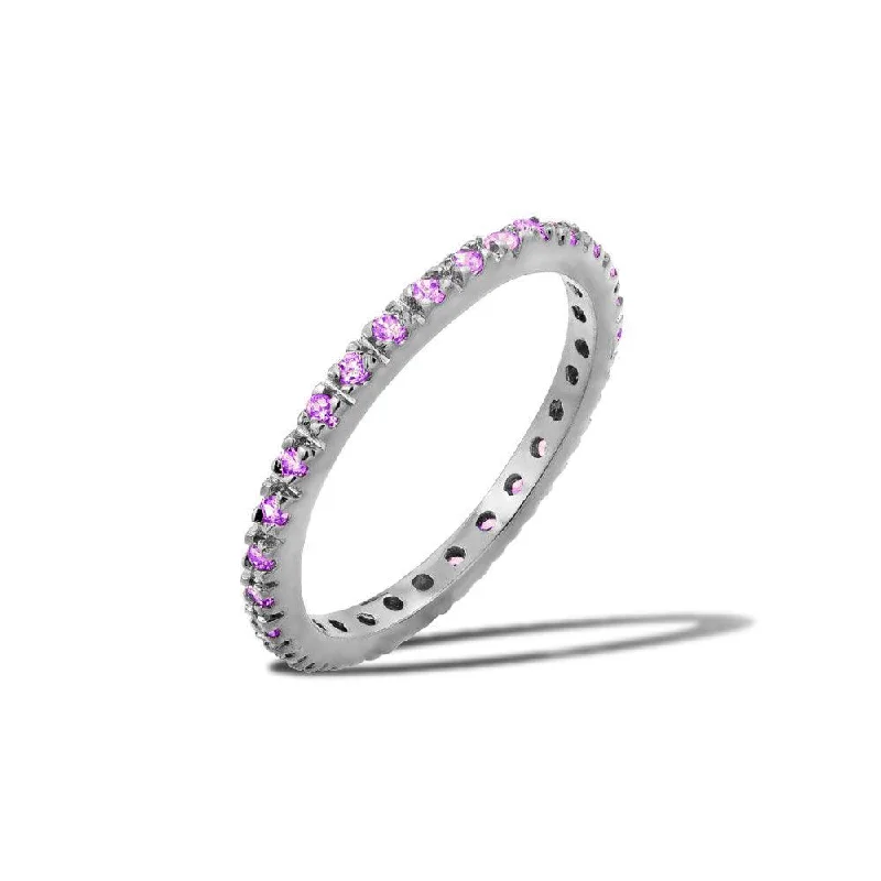 Rhodium Plated 925 Sterling Silver Plated Birthstone Inlay Eternity Ring February - BGR00339FEB