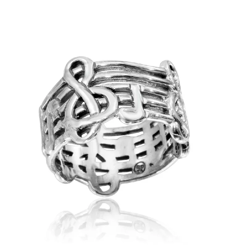 High Polished 925 Sterling Silver Music Notes Ring - CR00804