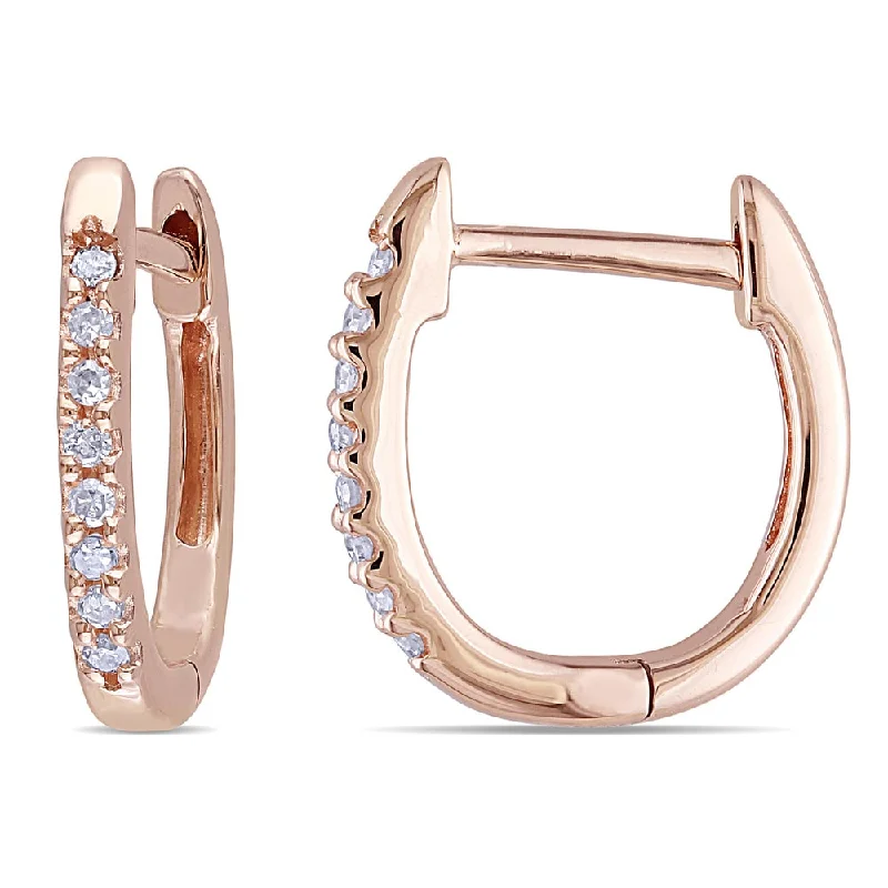 Miadora 1/10ct TDW Diamond Hoop Earrings in 10k Rose Gold