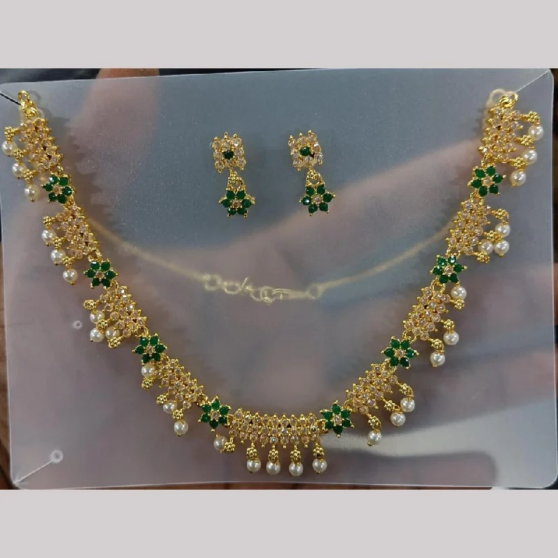 Rani Sati Jewels Gold Plated Austrian Stone Pearls Necklace Set