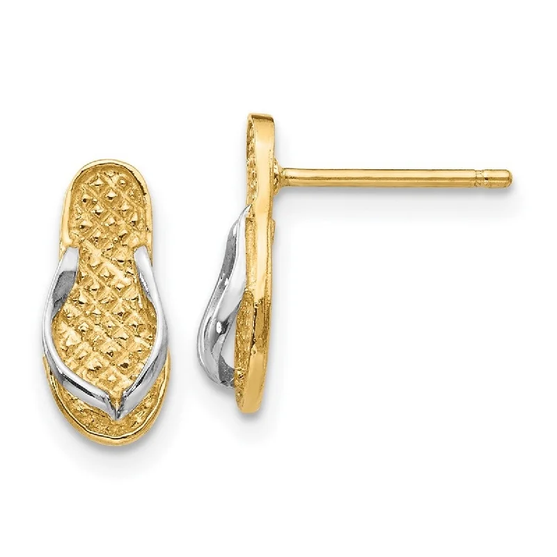 Curata 14k Yellow Gold White Rhodium Textured Flip Flop Summer Shoes Earrings (5mm x 12mm)