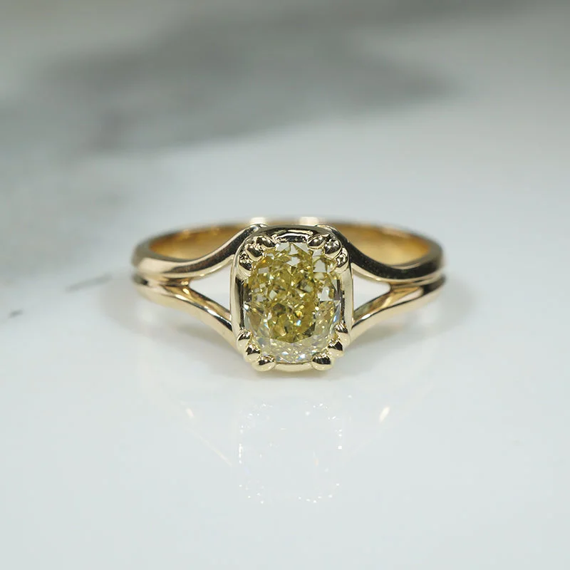 Internally Flawless Fancy Yellow Cushion Cut Diamond Ring by 720