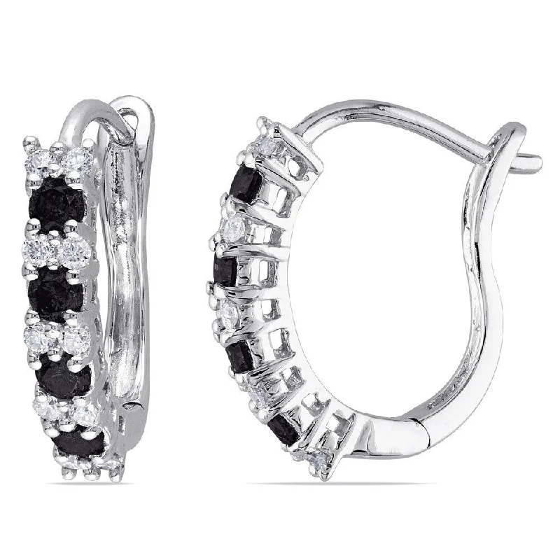 Miadora 10k White Gold 1/2ct TDW Black and White Diamond Hoop Earrings