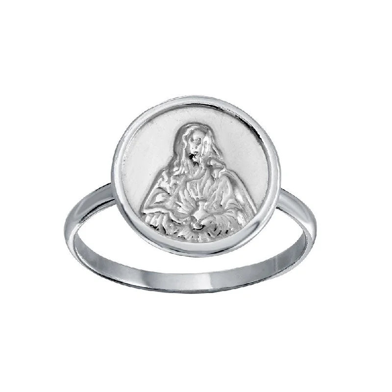 High Polished 925 Sterling Silver Disc Mother Mary Design Ring - SOR00032