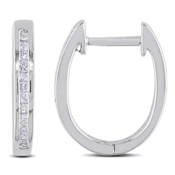 Miadora Sterling Silver 1/ 4ct TDW Channel-Set Princess Diamond Hoop Earrings