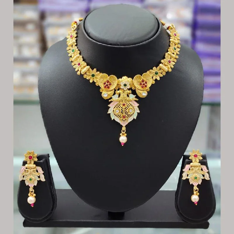 Anjali Jewellery Gold Plated Pota Stone Meenakari Necklace Set