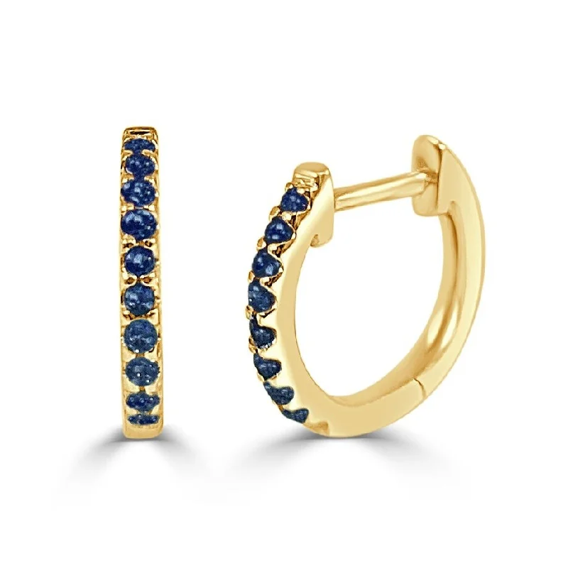 Joelle Sapphire Huggie Hoop Earrings - 14K Gold Earrings U-Shaped Hoops With Blue Sapphire