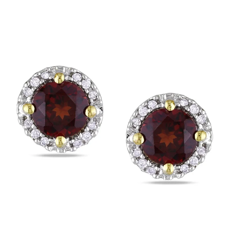 Miadora 10k Yellow Gold 1 1/5ct TGW Garnet and Diamond Accent Earrings