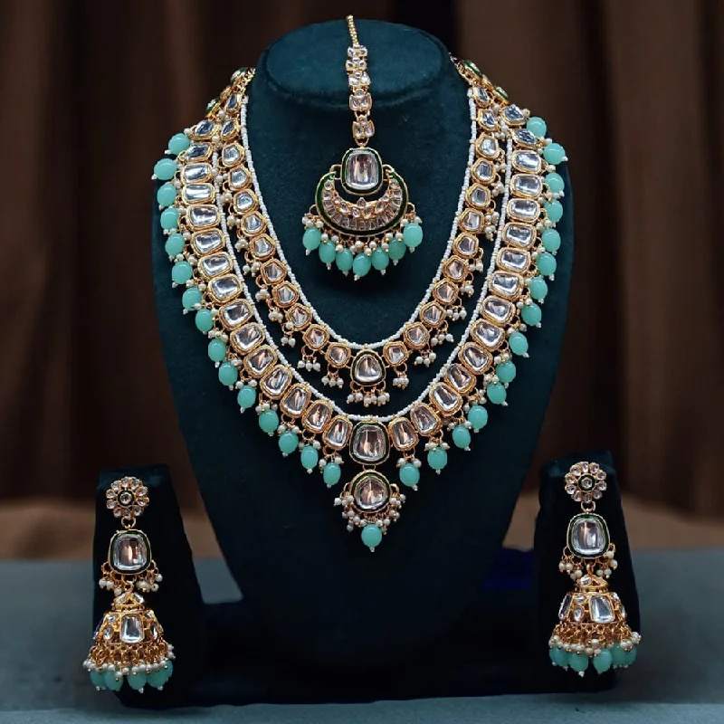 Gehana Mahal Gold Plated Kundan Stone Long Necklace Set