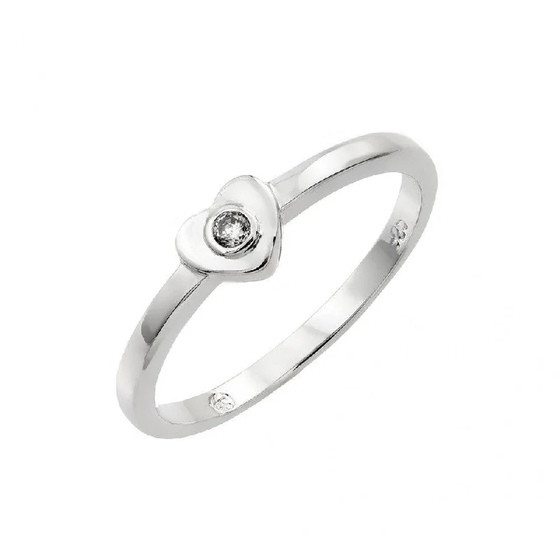 Silver 925 Rhodium Plated Single Clear CZ Heart Ring - BGR00836