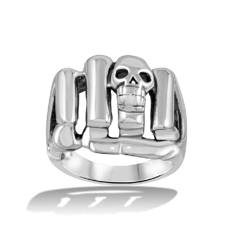 High Polished 925 Sterling Silver Skull Fist Ring - CR00715