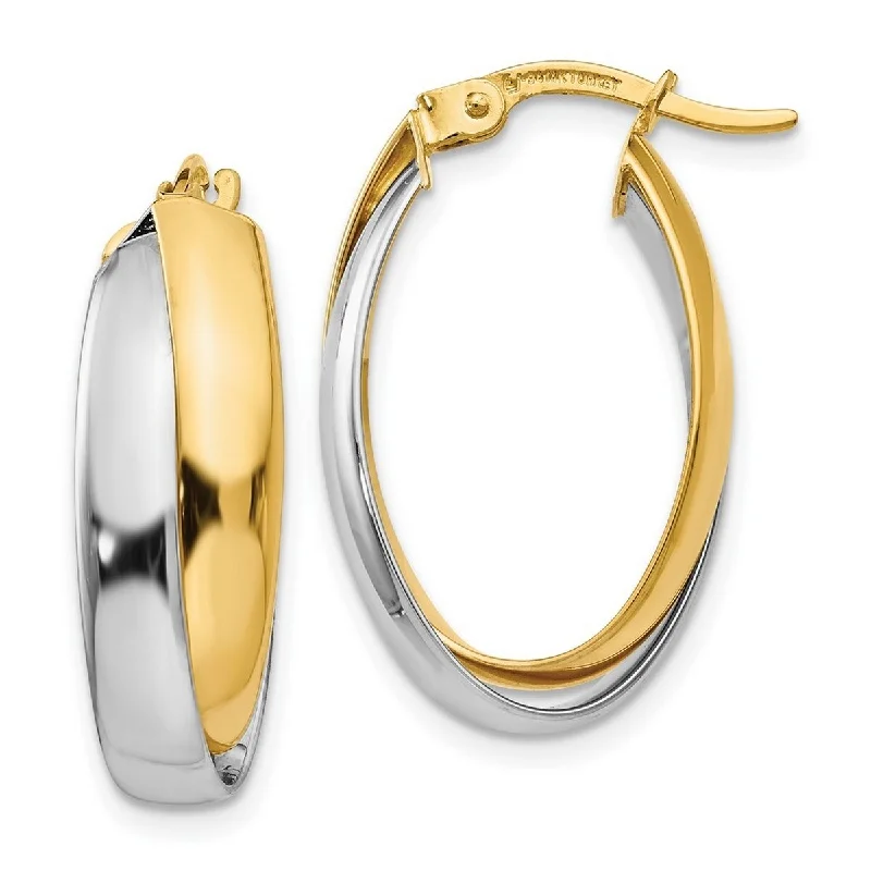 Curata 14k Two Tone Gold Polished Wide Twisted 23x7mm Double Oval Hoop Earrings