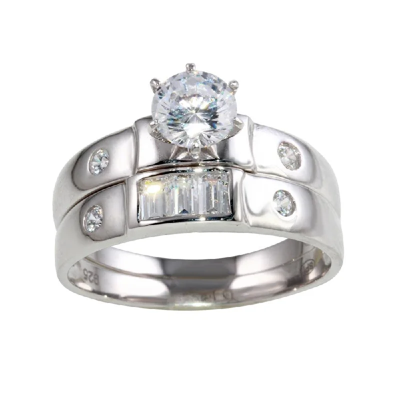 Rhodium Plated 925 Sterling Silver Double Stack CZ Ring - GMR00118