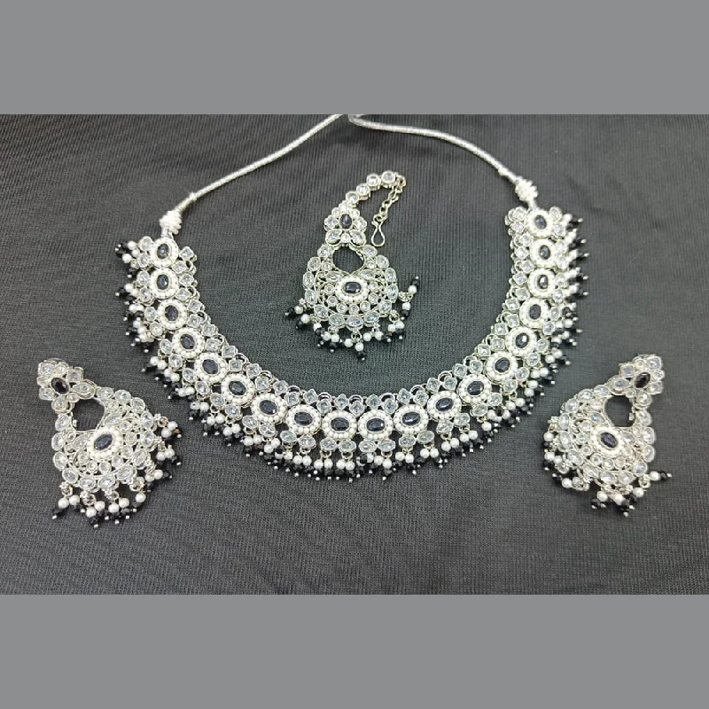 Rani Sati Jewels Silver Plated Crystal Stone And Pearls Necklace Set