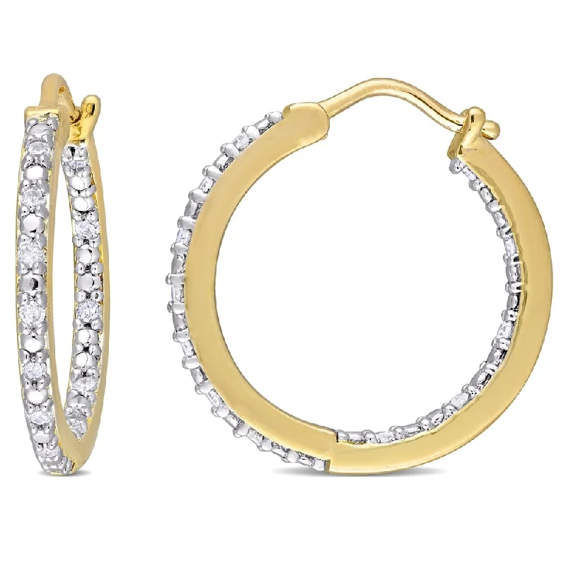 Miadora Yellow Plated Sterling Silver 1/4ct TDW Diamond Hoop Earrings