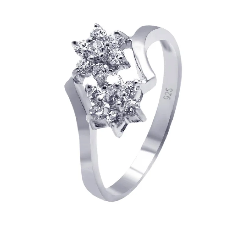 Silver 925 Rhodium Plated CZ Double Flower Ring - AAR0065