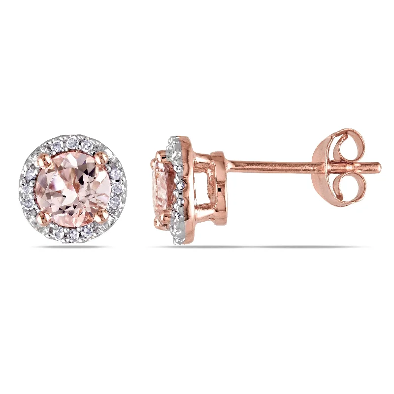 Miadora Rose Plated Sterling Silver Morganite and Diamond Halo Stud Earrings - 50.4 mm x 25.3 mm x 12.6 mm