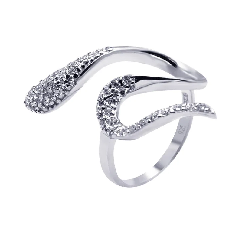 Silver 925 Rhodium Plated Pave Set CZ Snake Ring - AAR0084