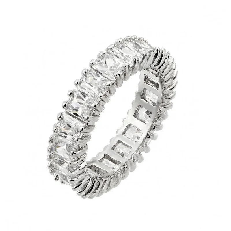 Silver 925 Rhodium Plated Clear Rectangular CZ Eternity Ring - BGR00849