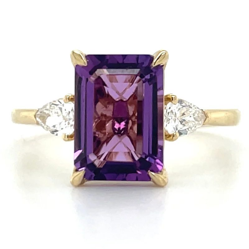 9ct Yellow Gold Earth Grown 3.23ct Purple Amethyst & 0.30ct Diamond Ring