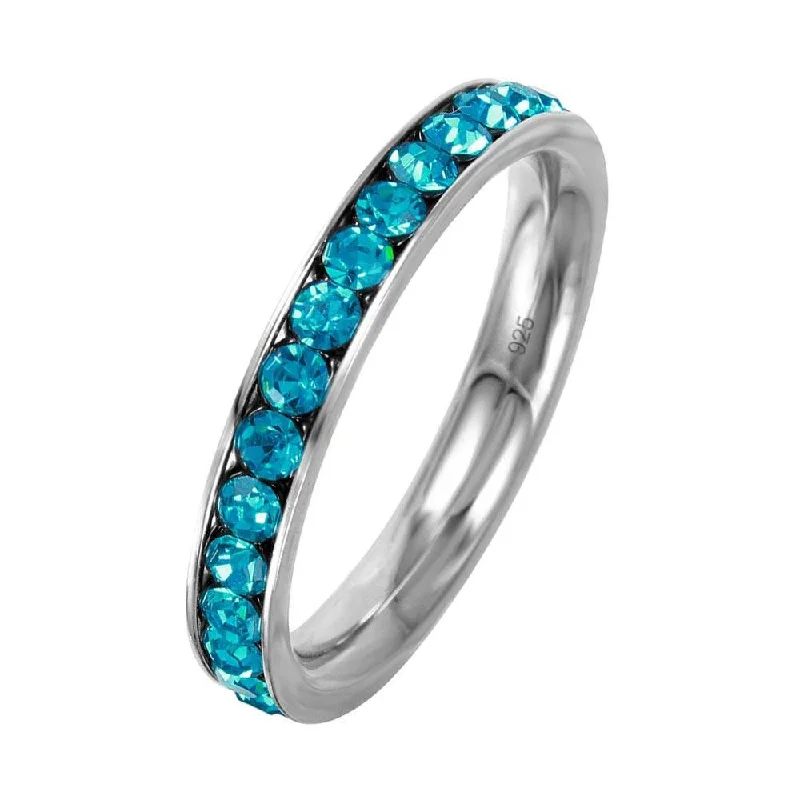 Silver 925 Rhodium Plated Birthstone December Channel Eternity Band - ETRY-DEC