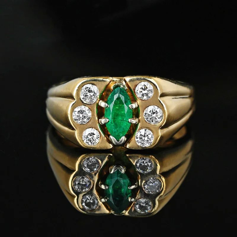 Vintage Marquise Emerald Diamond Ring in 14K Gold