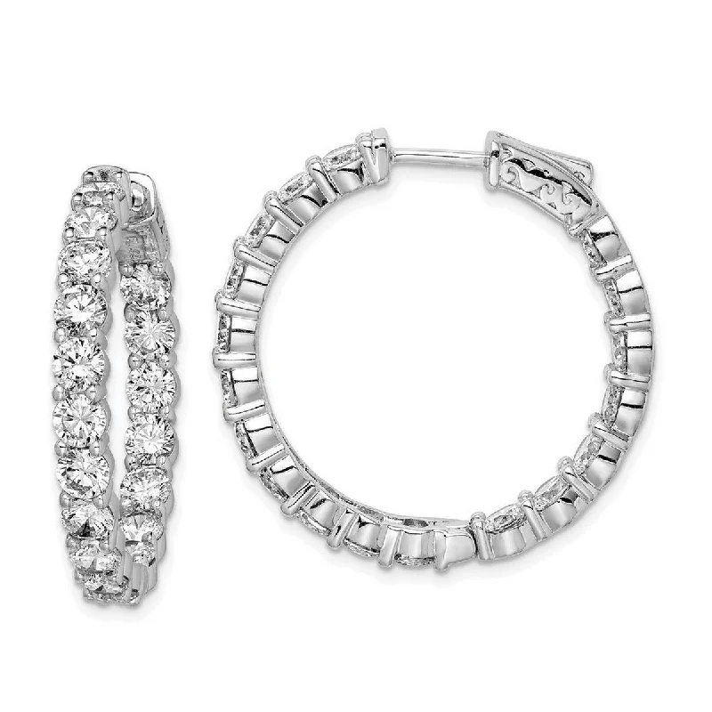 Curata 925 Sterling Silver Rhodium Plated With CZ Cubic Zirconia 30x4mm Hinged Hoop Earrings