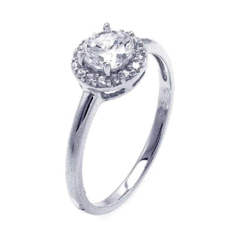 Silver 925 Rhodium Plated Round Clear Cluster CZ Ring - STR00821