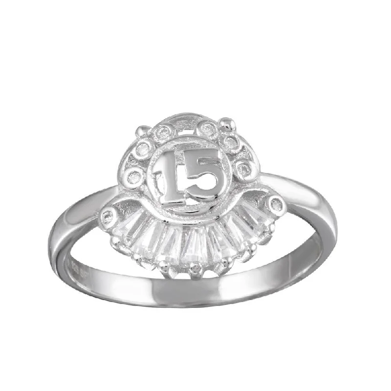 Rhodium Plated 925 Sterling Silver 15 Ring with CZ - TMR00005