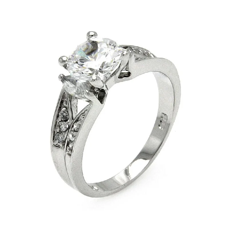 Silver 925 Rhodium Plated Clear Marquise Sides and Square Center CZ Bridal Ring - BGR00551