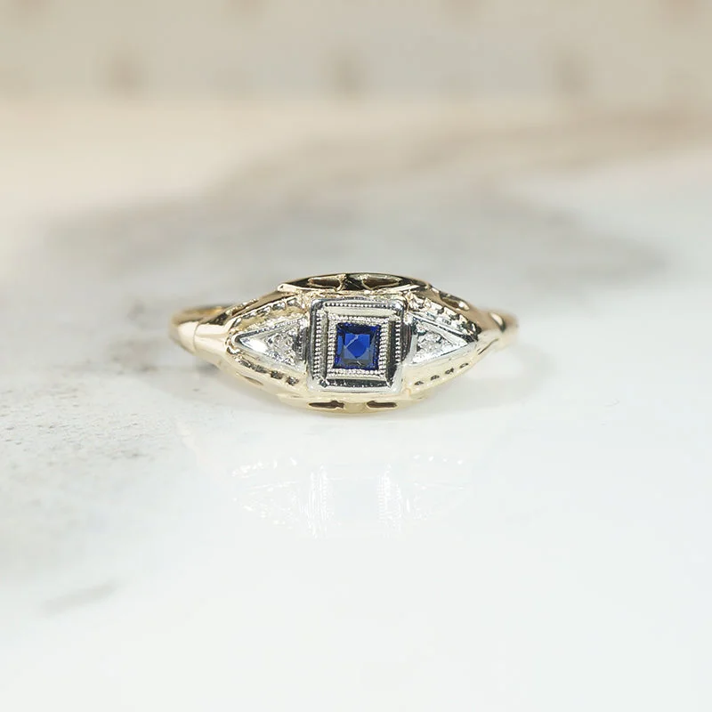 French Cut Sapphire and Rose Cut Diamond Ring