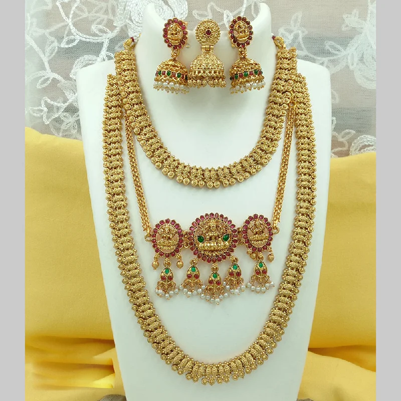 Joyful Jewel Art Matte Gold Plated Pota Stone Temple Necklace Combo